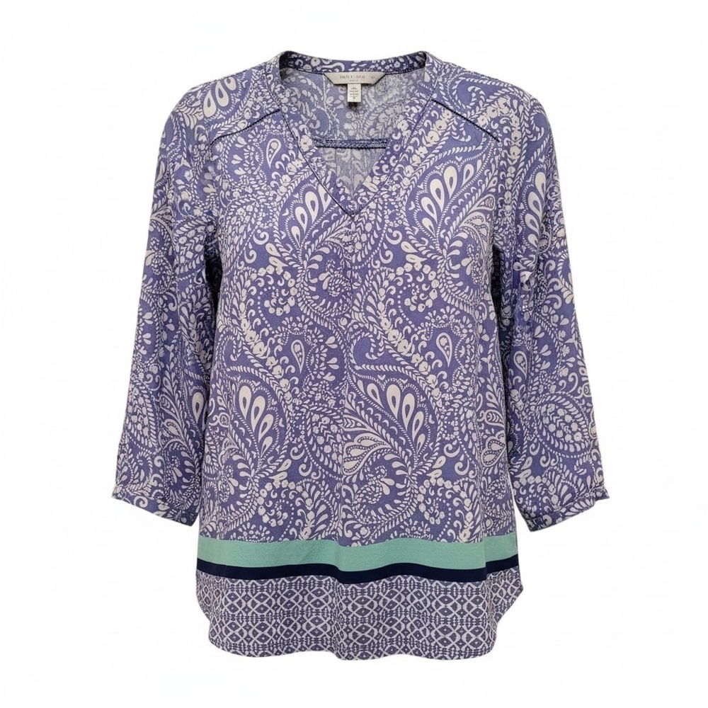 St. Johns Bay V-neck Pullover -S - Periwinkle Mint Lightweight 3/4 Sleeve